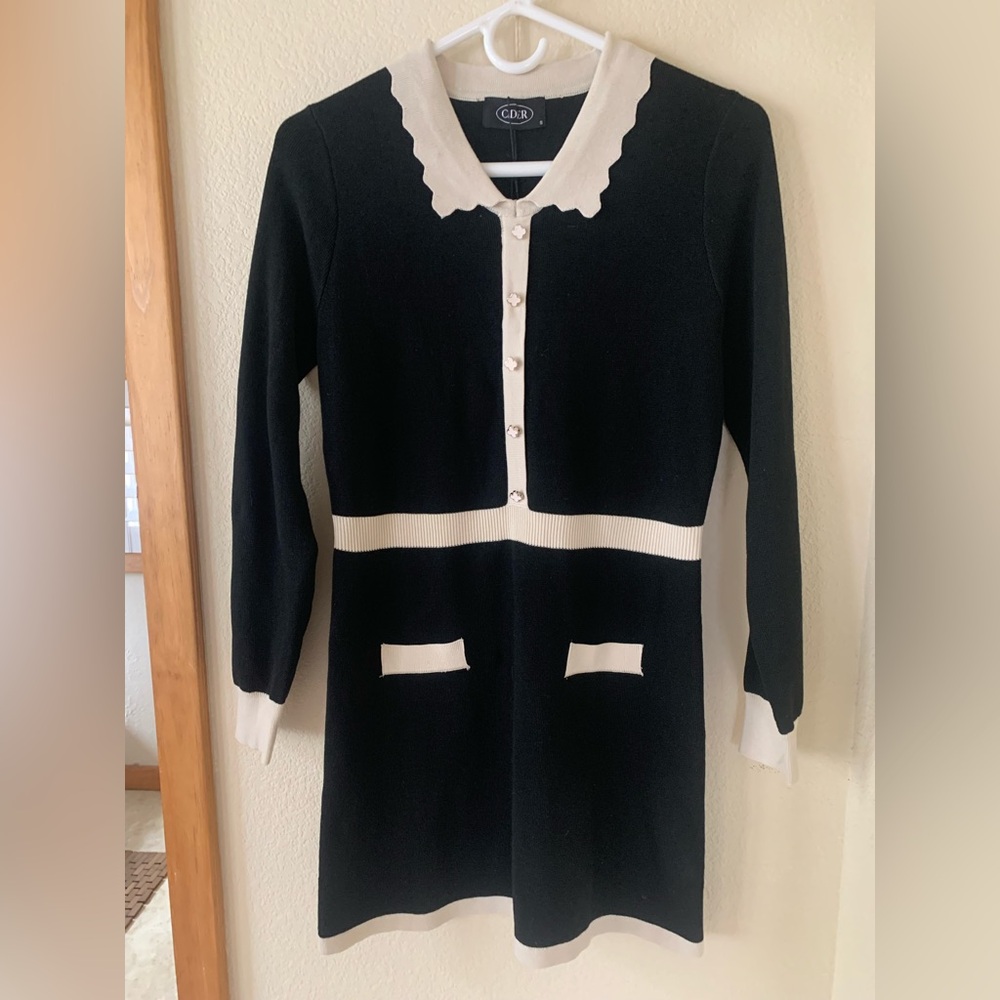 Cider Black Dress with Scalloped Collar